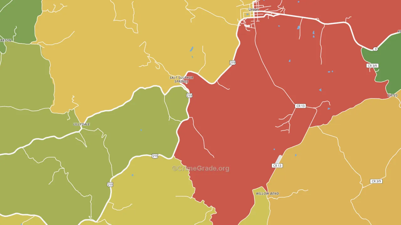 Salt Sulphur Springs, WV Map of Vandalism Rates
