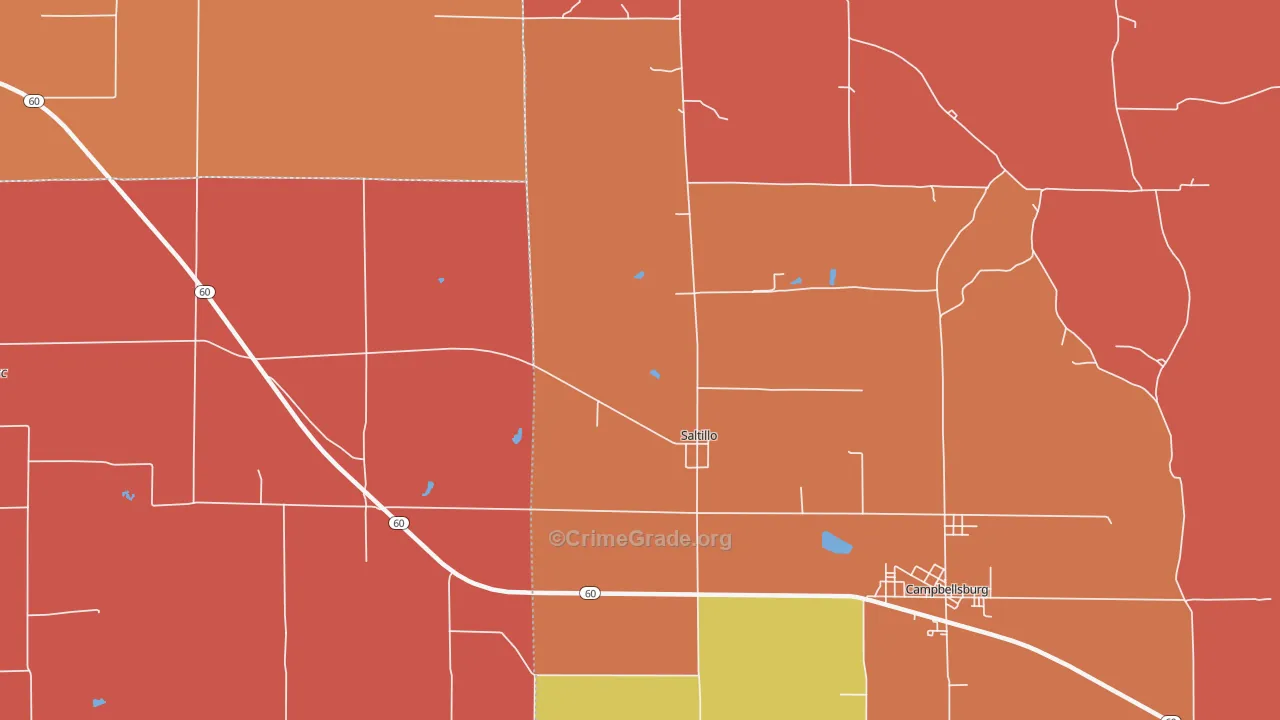 Saltillo, IN Map of Vandalism Rates