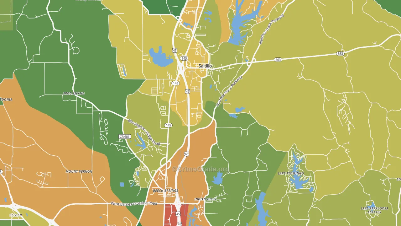 Saltillo, MS Map of Vandalism Rates