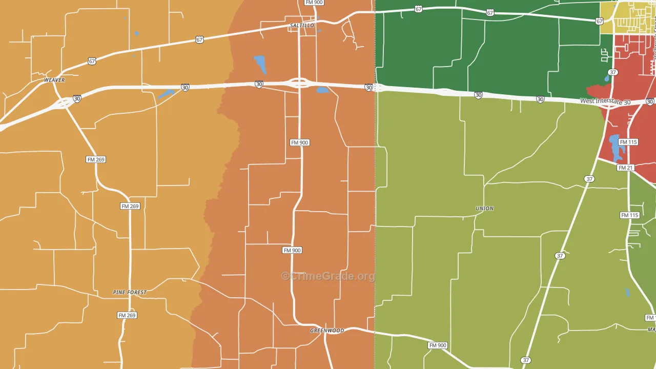 Saltillo, TX Map of Vandalism Rates