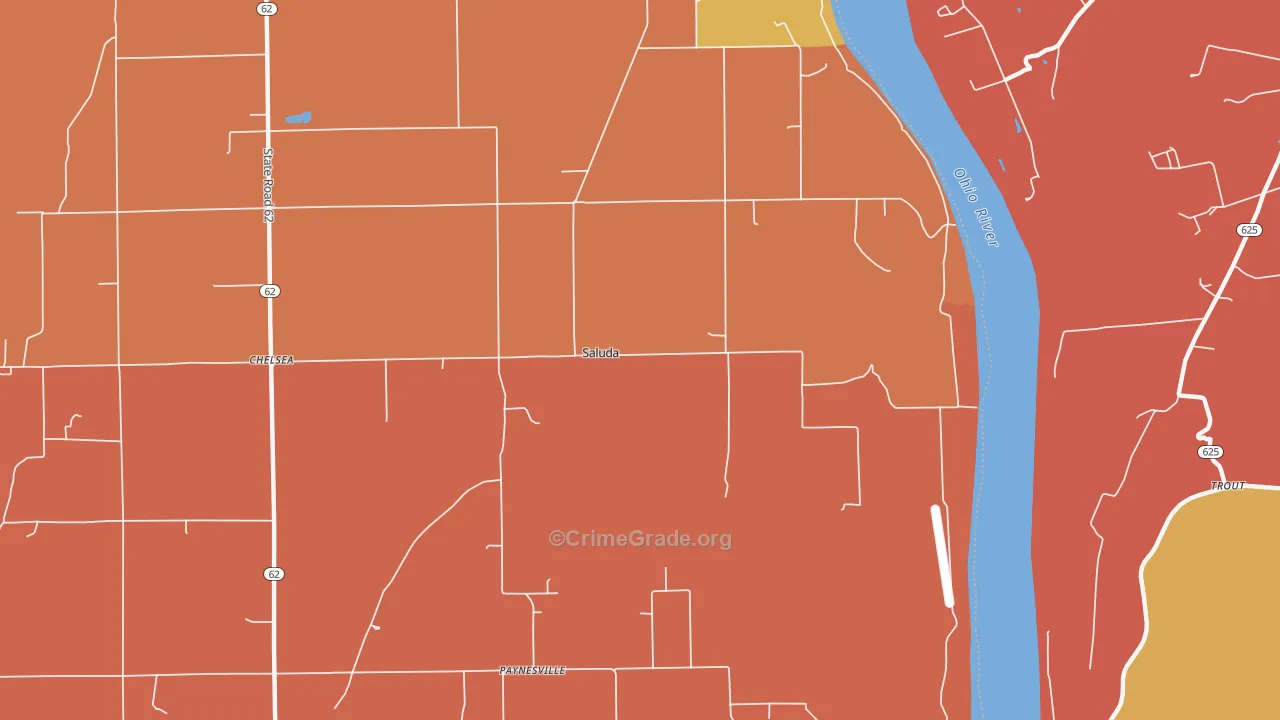 Saluda, IN Map of Vandalism Rates