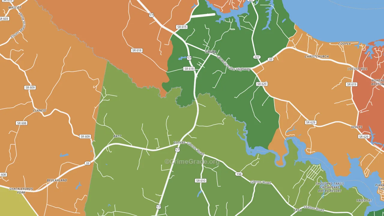 Saluda, VA Map of Vandalism Rates