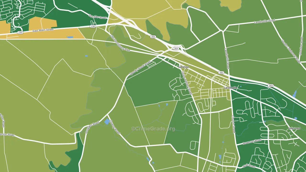 Salunga, PA Map of Vandalism Rates