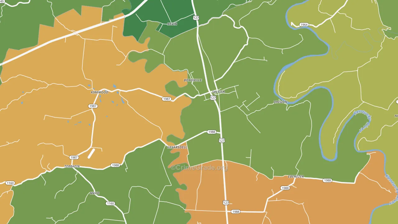 Salvisa, KY Map of Vandalism Rates