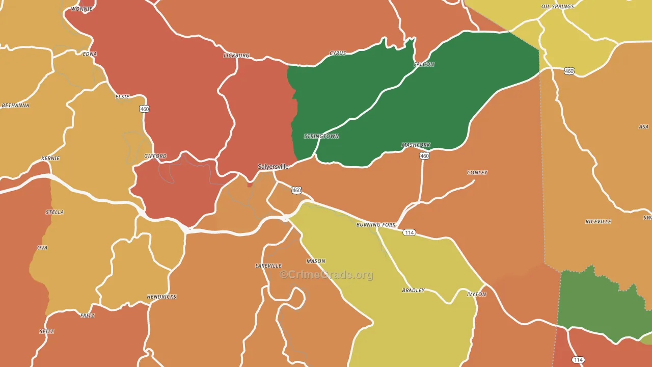 Salyersville, KY Map of Vandalism Rates