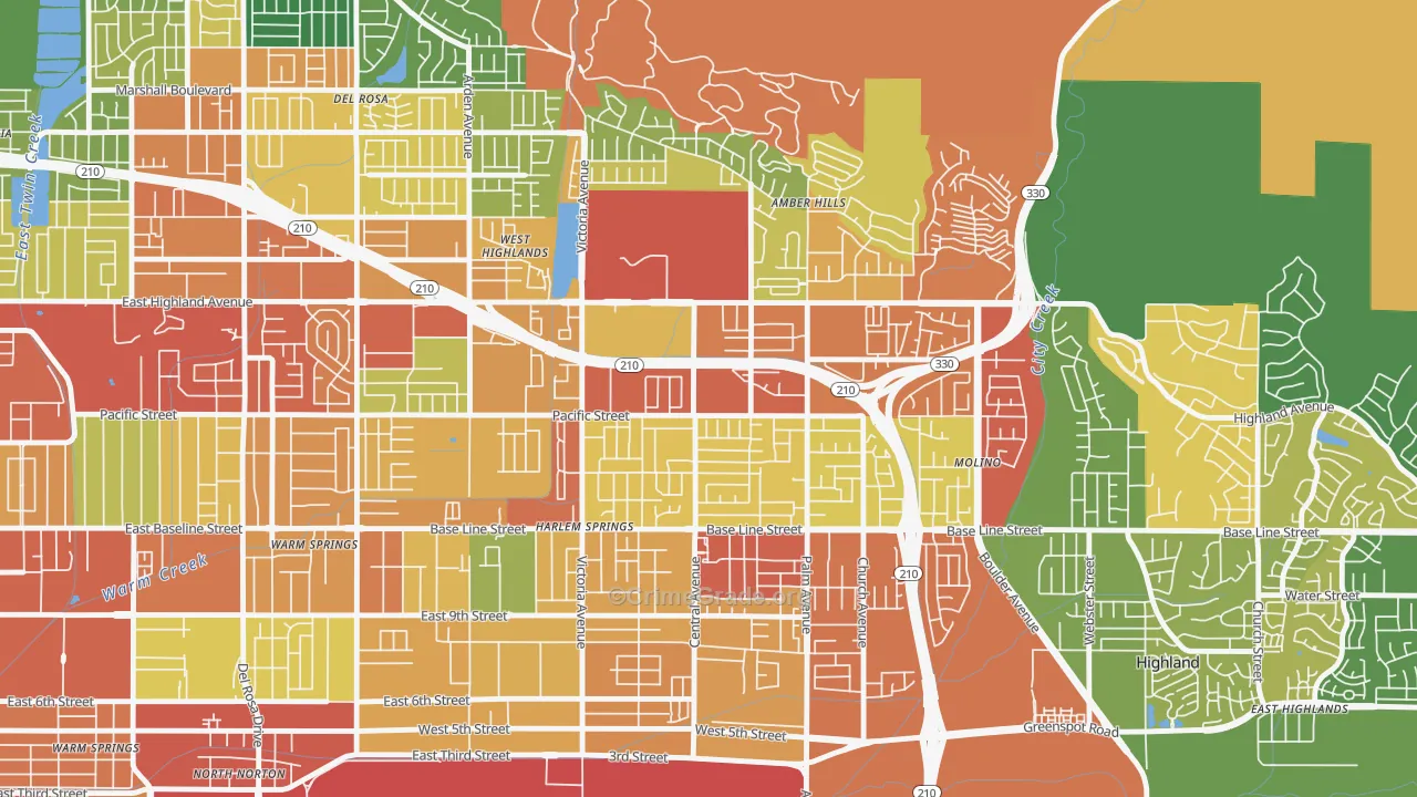 San Andreas, Highland, CA Map of Vandalism Rates