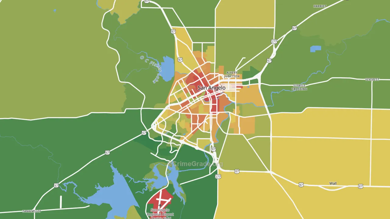 San Angelo, TX Map of Vandalism Rates