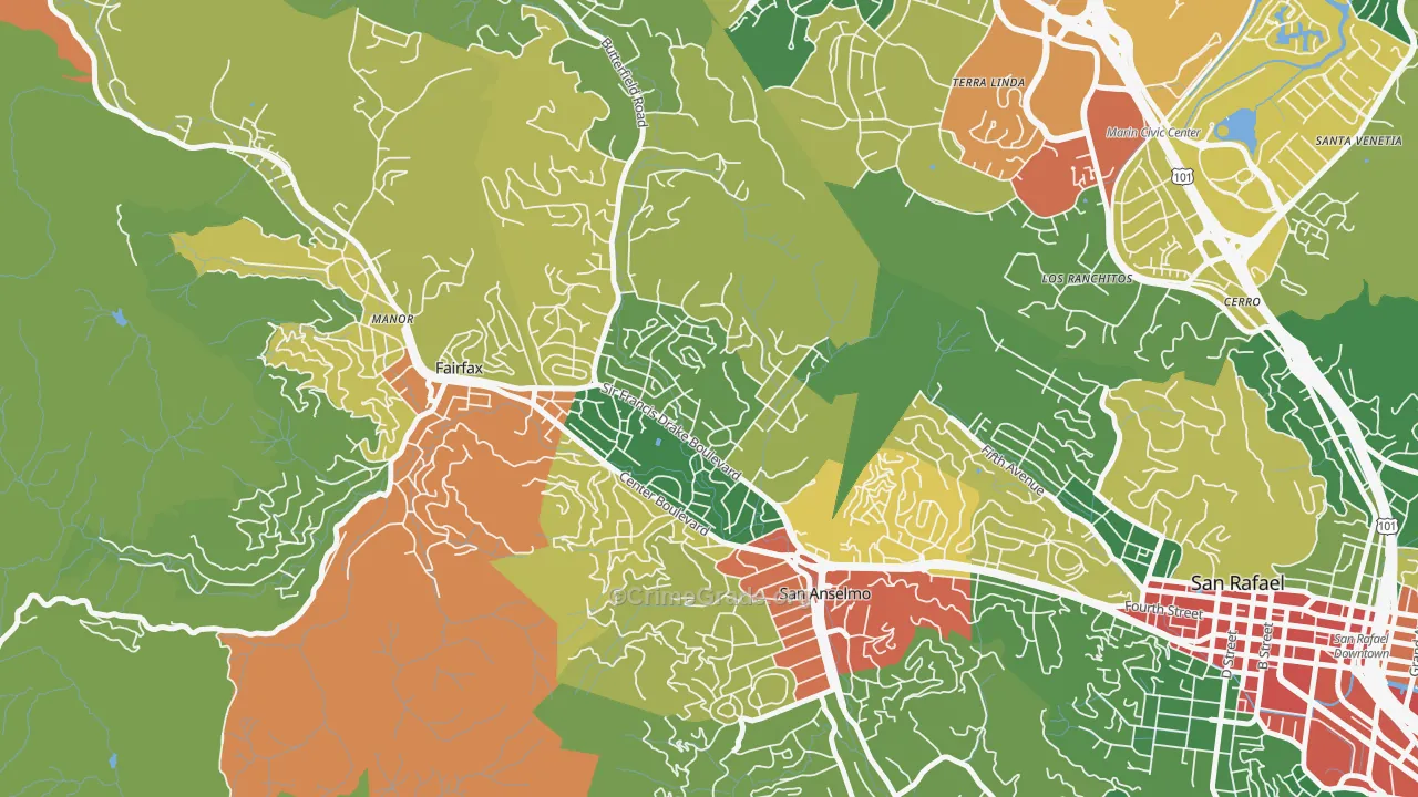 San Anselmo, CA Map of Vandalism Rates