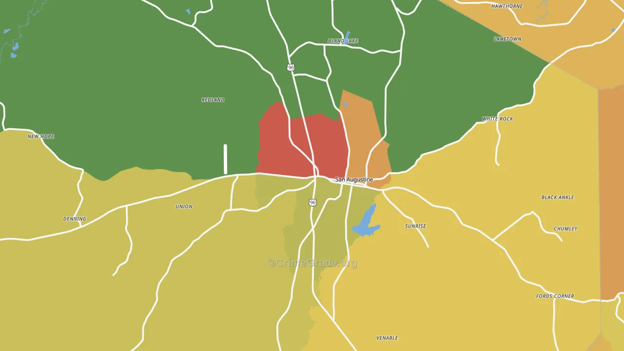 San Augustine, TX Map of Vandalism Rates