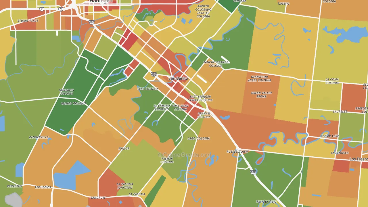 San Benito, TX Map of Vandalism Rates
