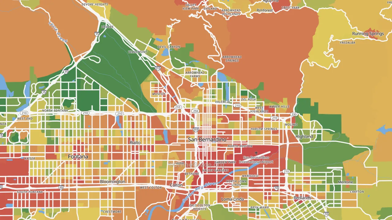 San Bernardino, CA Map of Vandalism Rates