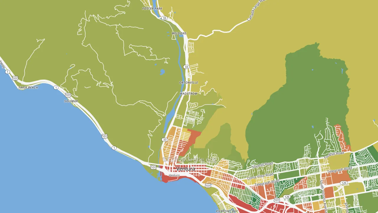 San Buenaventura, CA Map of Vandalism Rates