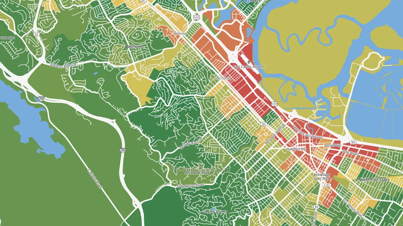 San Carlos, CA Map of Vandalism Rates