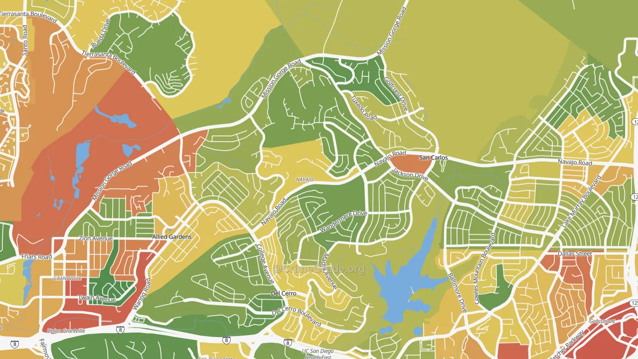 San Carlos, San Diego, CA Map of Vandalism Rates