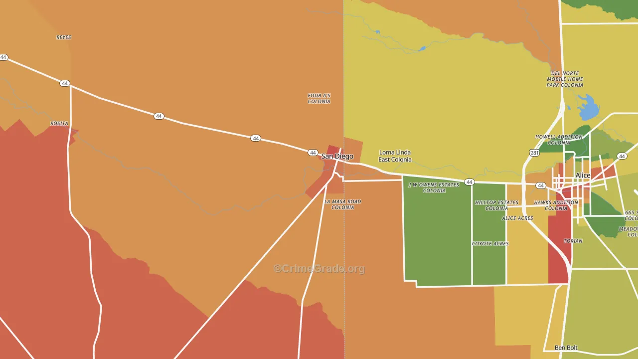 San Diego, TX Map of Vandalism Rates