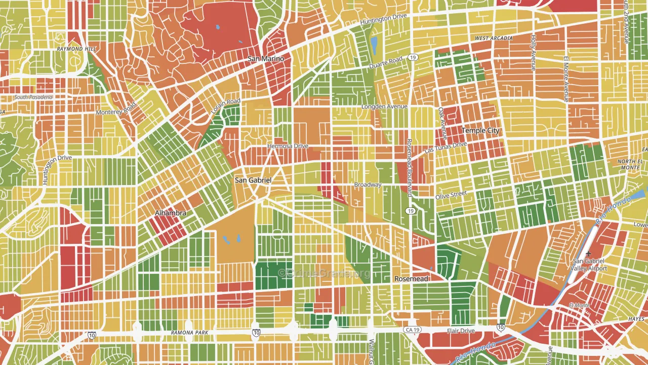 San Gabriel, CA Map of Vandalism Rates
