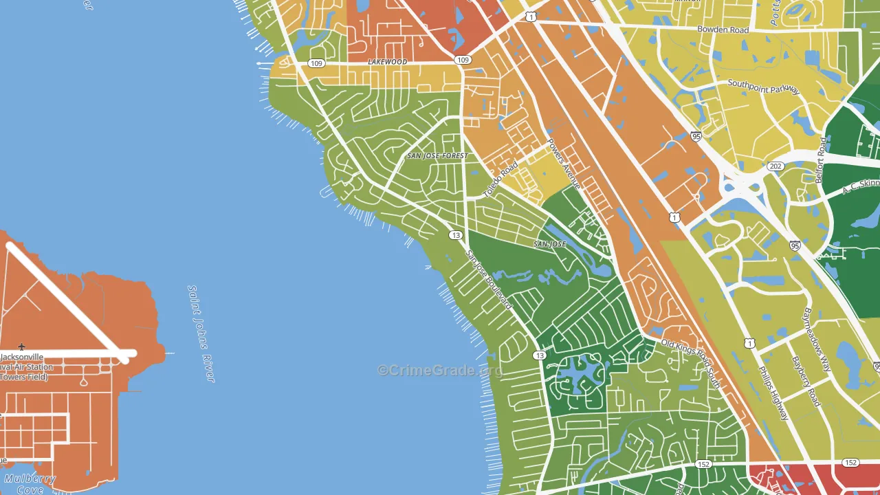 San Jose Forest, Jacksonville, FL Map of Vandalism Rates