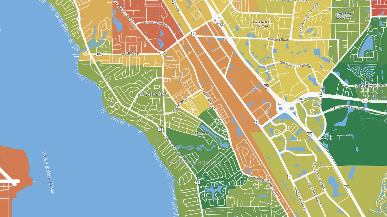 San Jose, Jacksonville, FL Map of Vandalism Rates