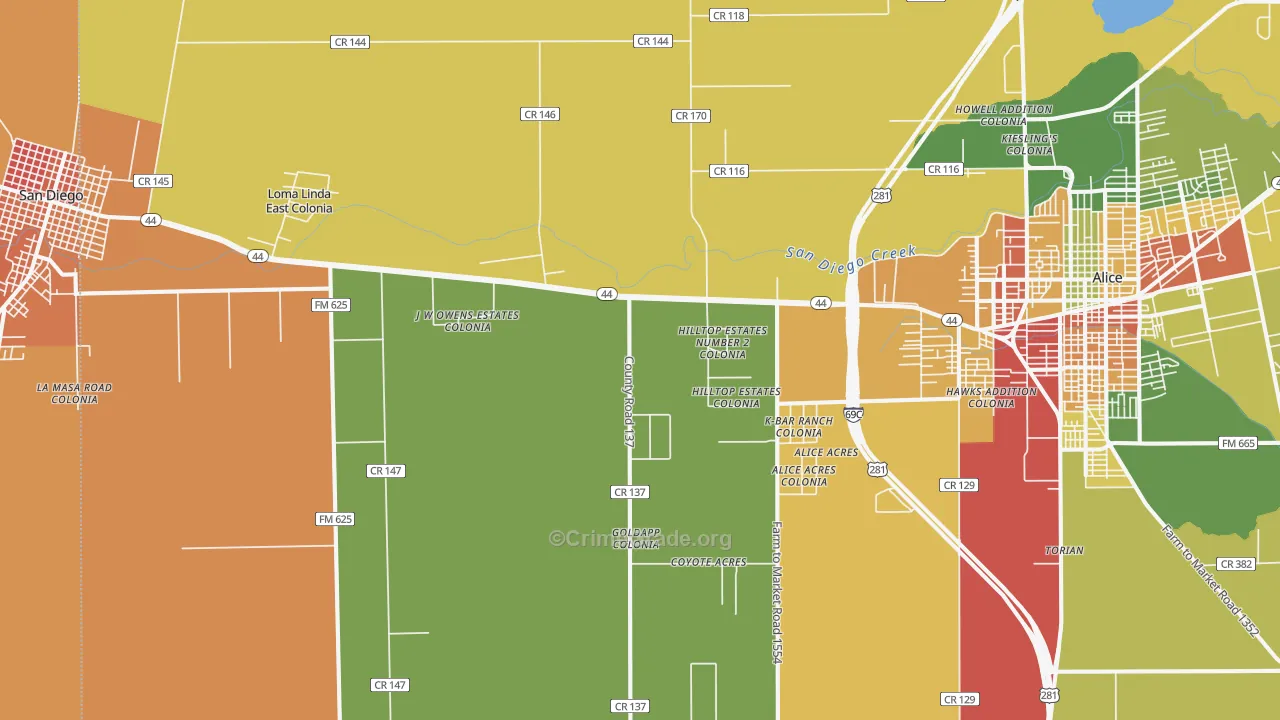 San Jose, TX Map of Vandalism Rates