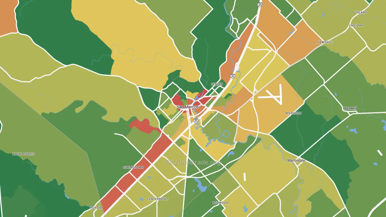 San Marcos, TX Map of Vandalism Rates