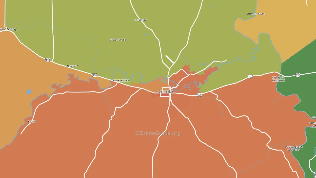 San Saba, TX Map of Vandalism Rates
