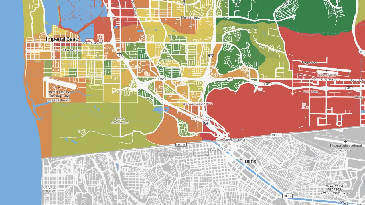 San Ysidro, CA Map of Vandalism Rates