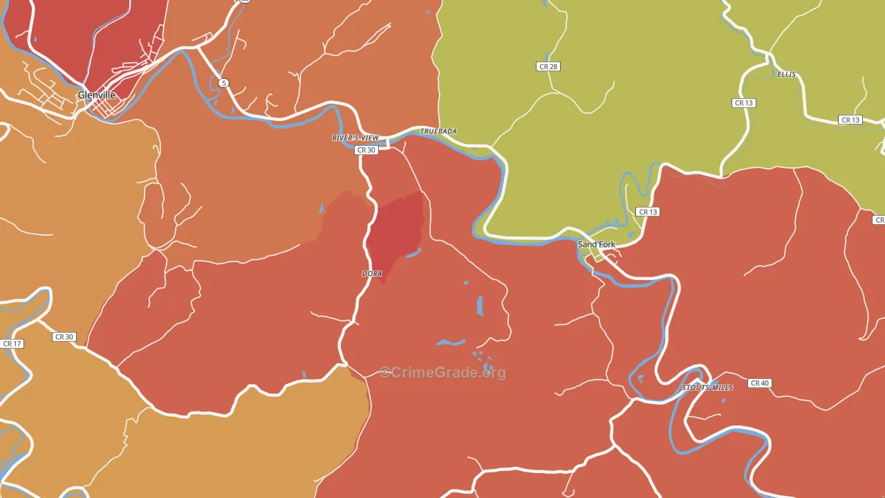 Sand Fork, WV Map of Vandalism Rates