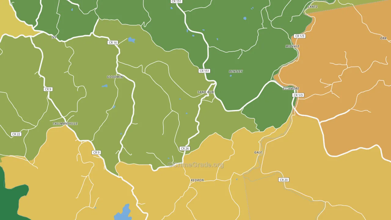 Sand Run, WV Map of Vandalism Rates