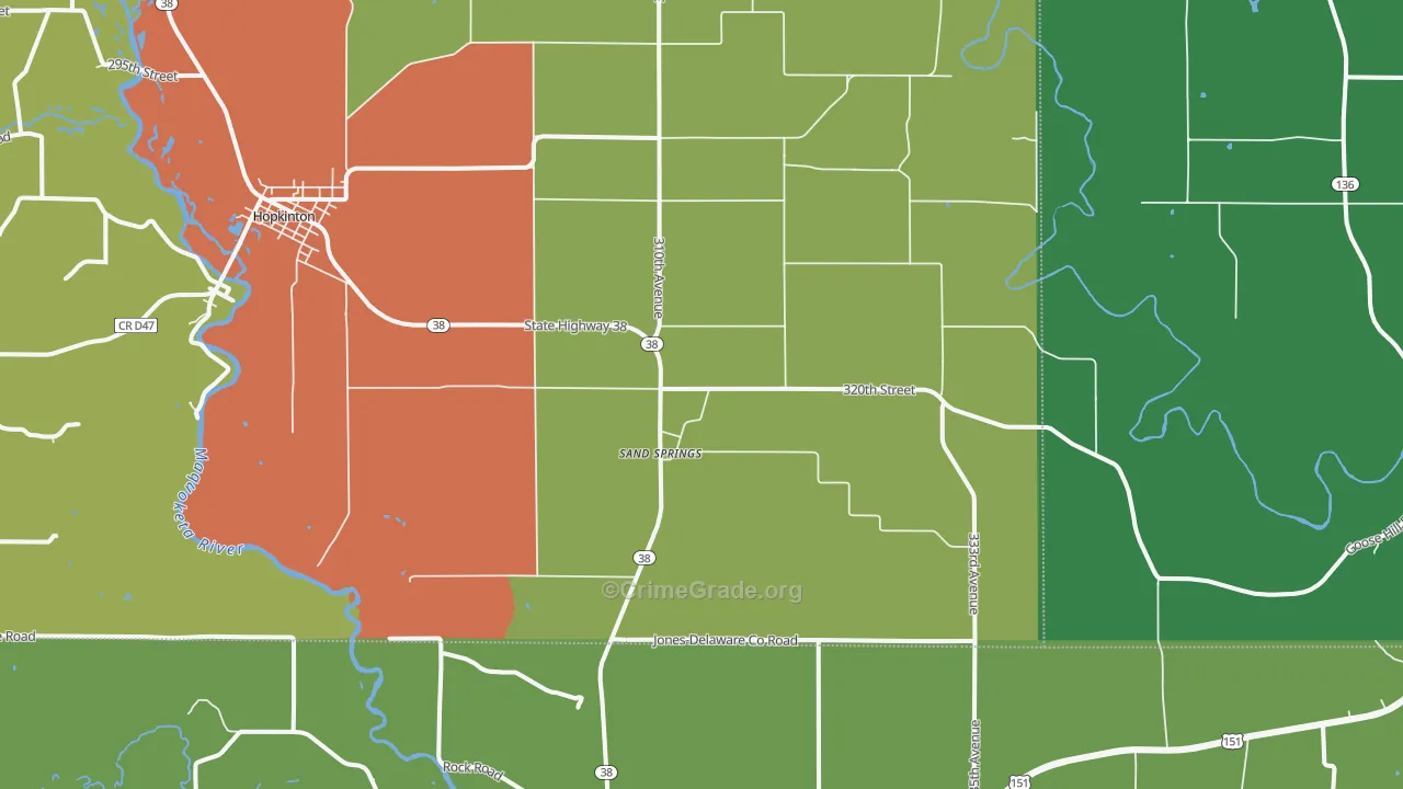 Sand Springs, IA Map of Vandalism Rates