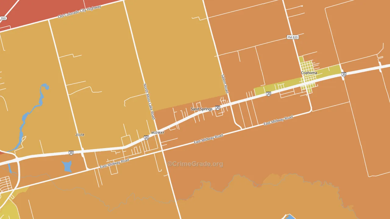 Sand Springs, TX Map of Vandalism Rates