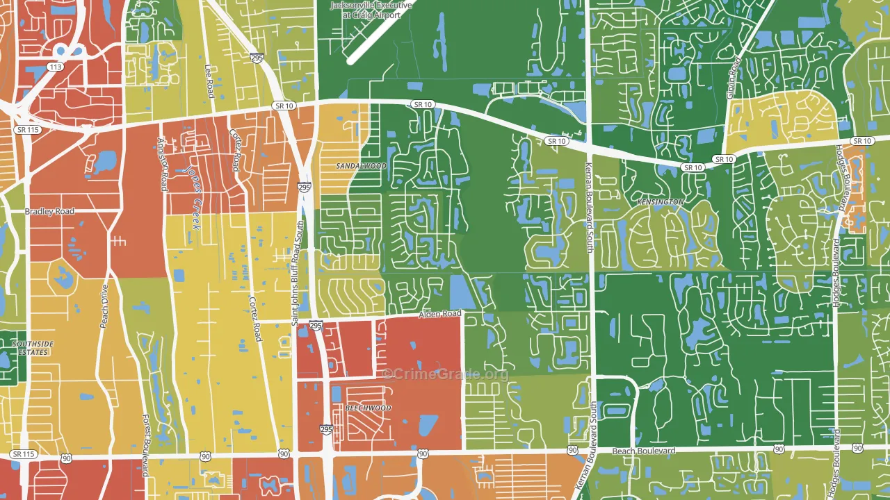 Sandalwood, Jacksonville, FL Map of Vandalism Rates