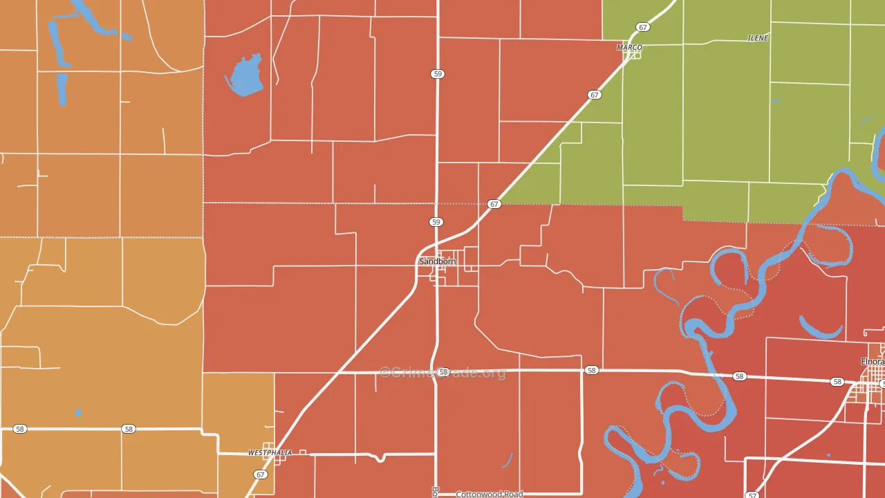 Sandborn, IN Map of Vandalism Rates