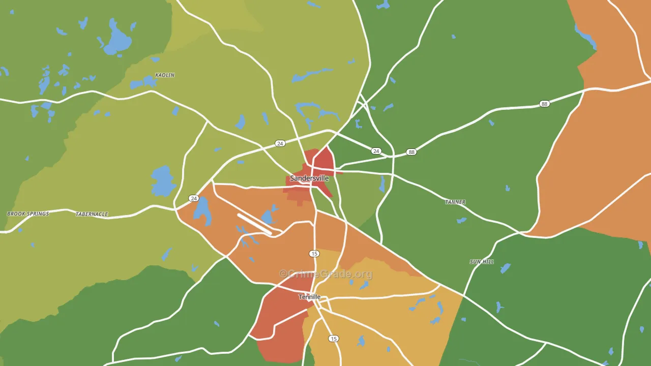 Sandersville, GA Map of Vandalism Rates