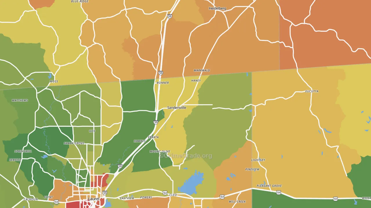 Sandersville, MS Map of Vandalism Rates