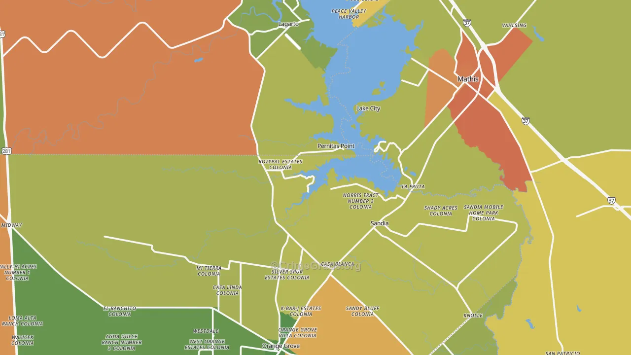 Sandia, TX Map of Vandalism Rates