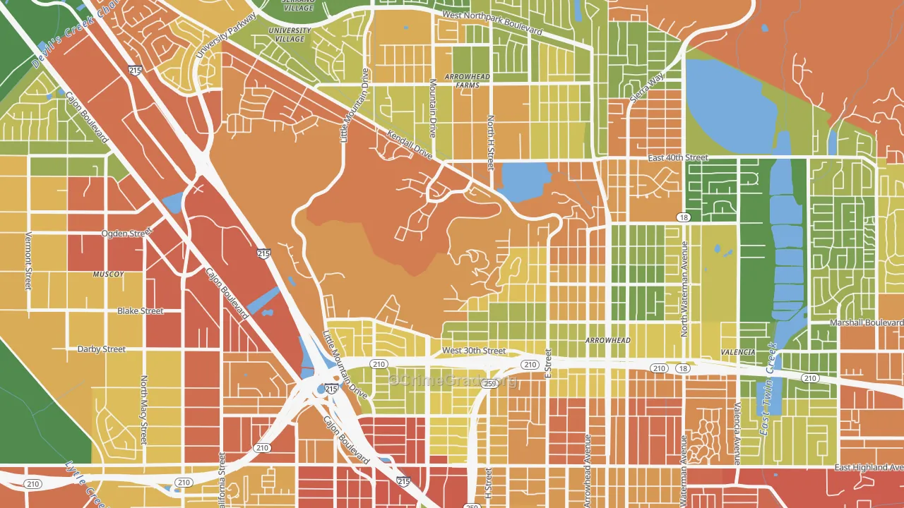 Sandin Hills, San Bernardino, CA Map of Vandalism Rates