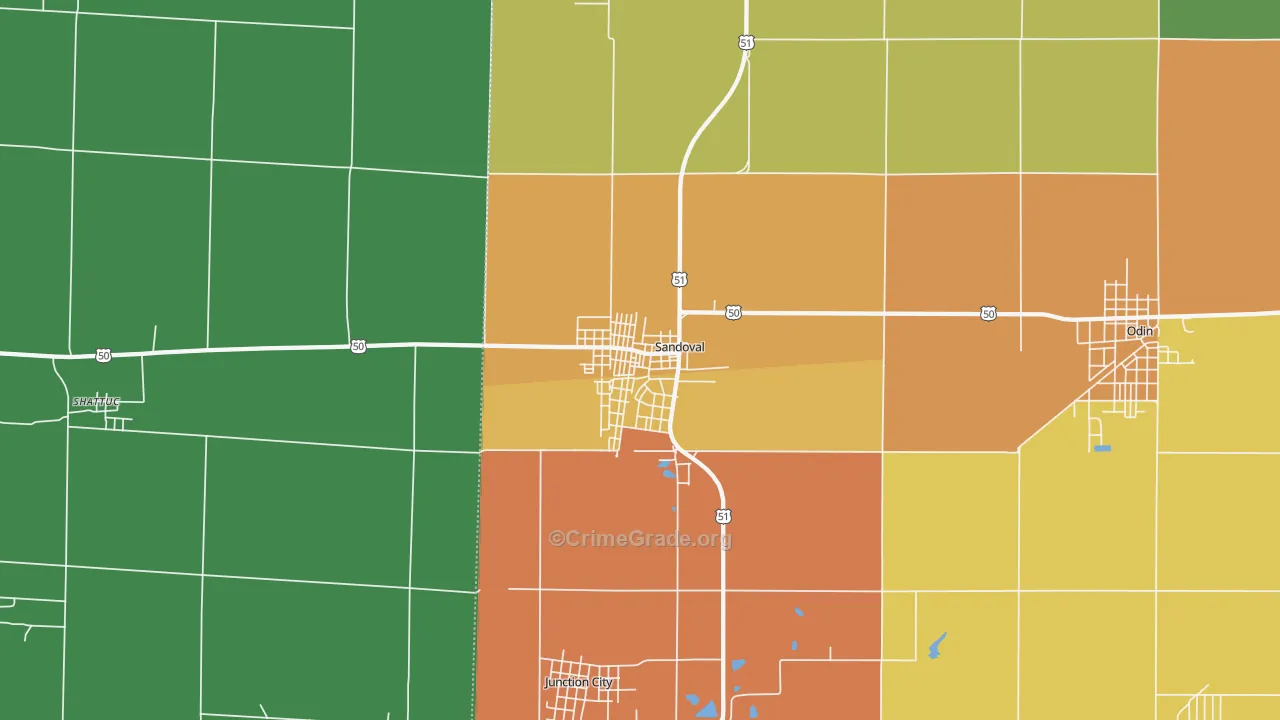 Sandoval, IL Map of Vandalism Rates