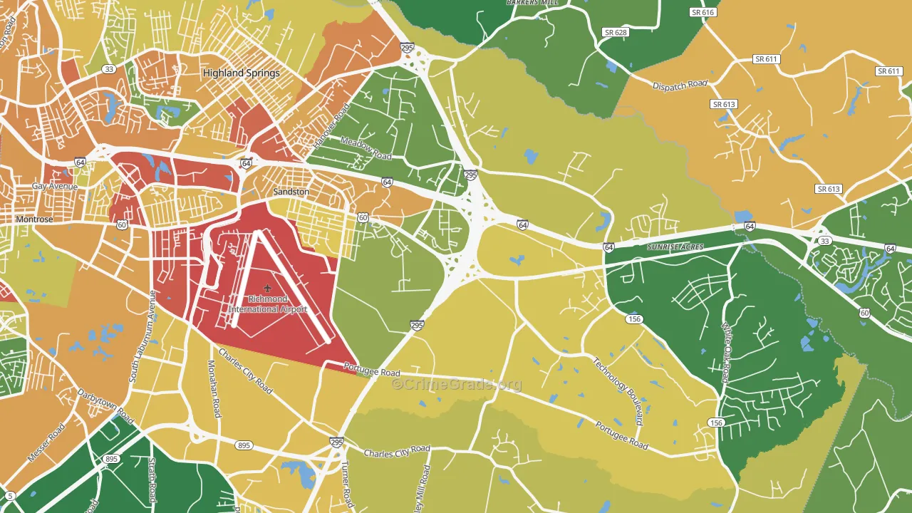 Sandston, VA Map of Vandalism Rates