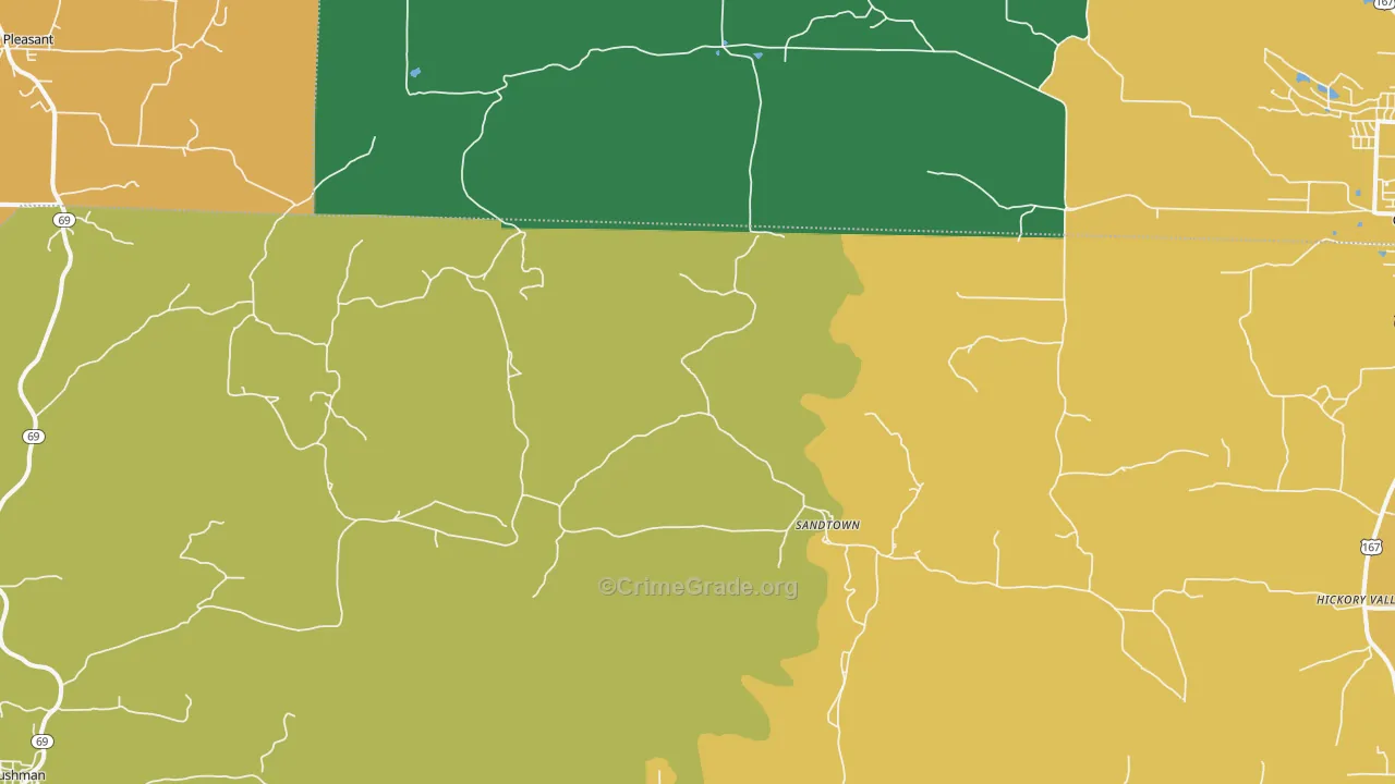 Sandtown, AR Map of Vandalism Rates