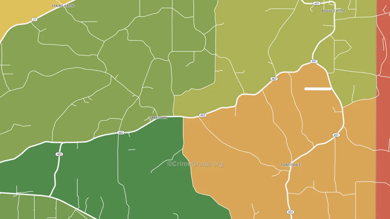 Sandtown, MS Map of Vandalism Rates