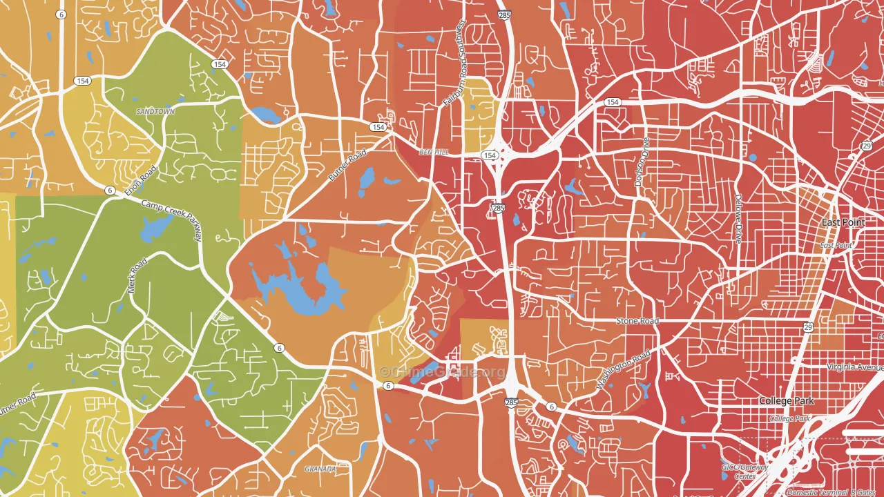 Sandtown-Southeastern Atlanta, Atlanta, GA Map of Vandalism Rates