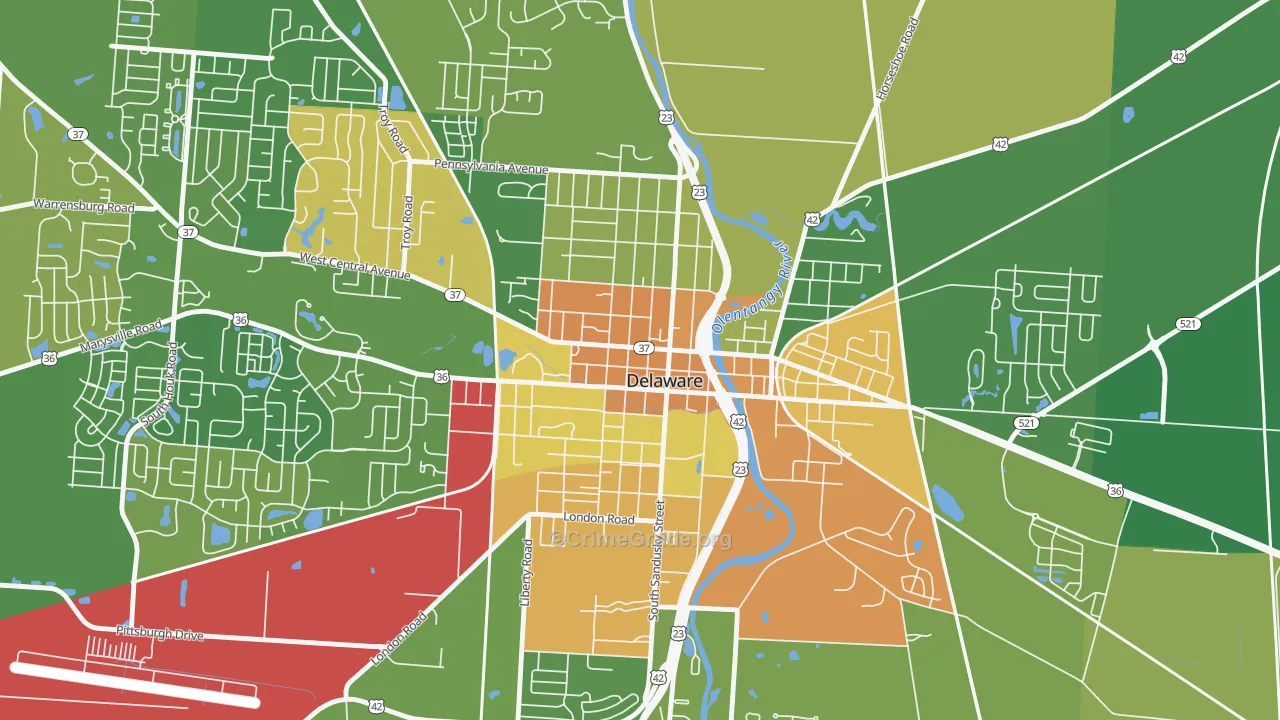 Sandusky Street Historic District, Delaware, OH Map of Vandalism Rates