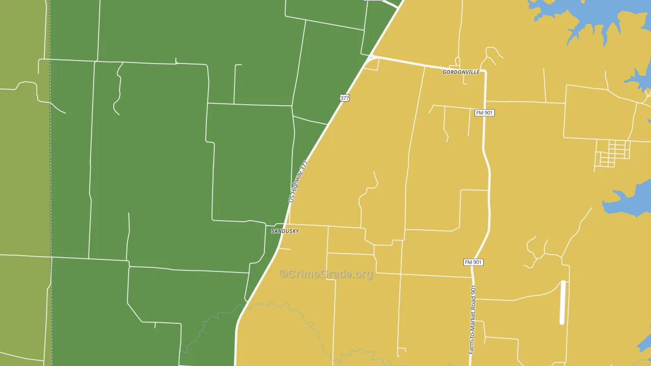 Sandusky, TX Map of Vandalism Rates