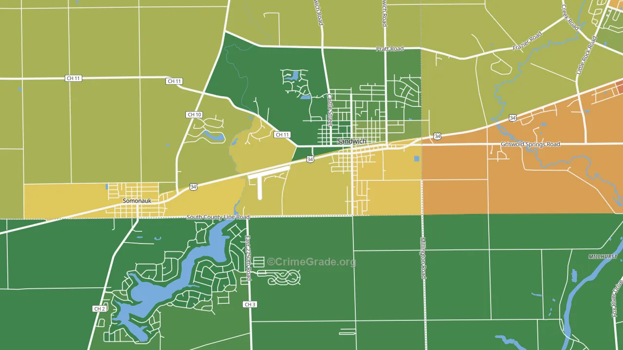 Sandwich, IL Map of Vandalism Rates