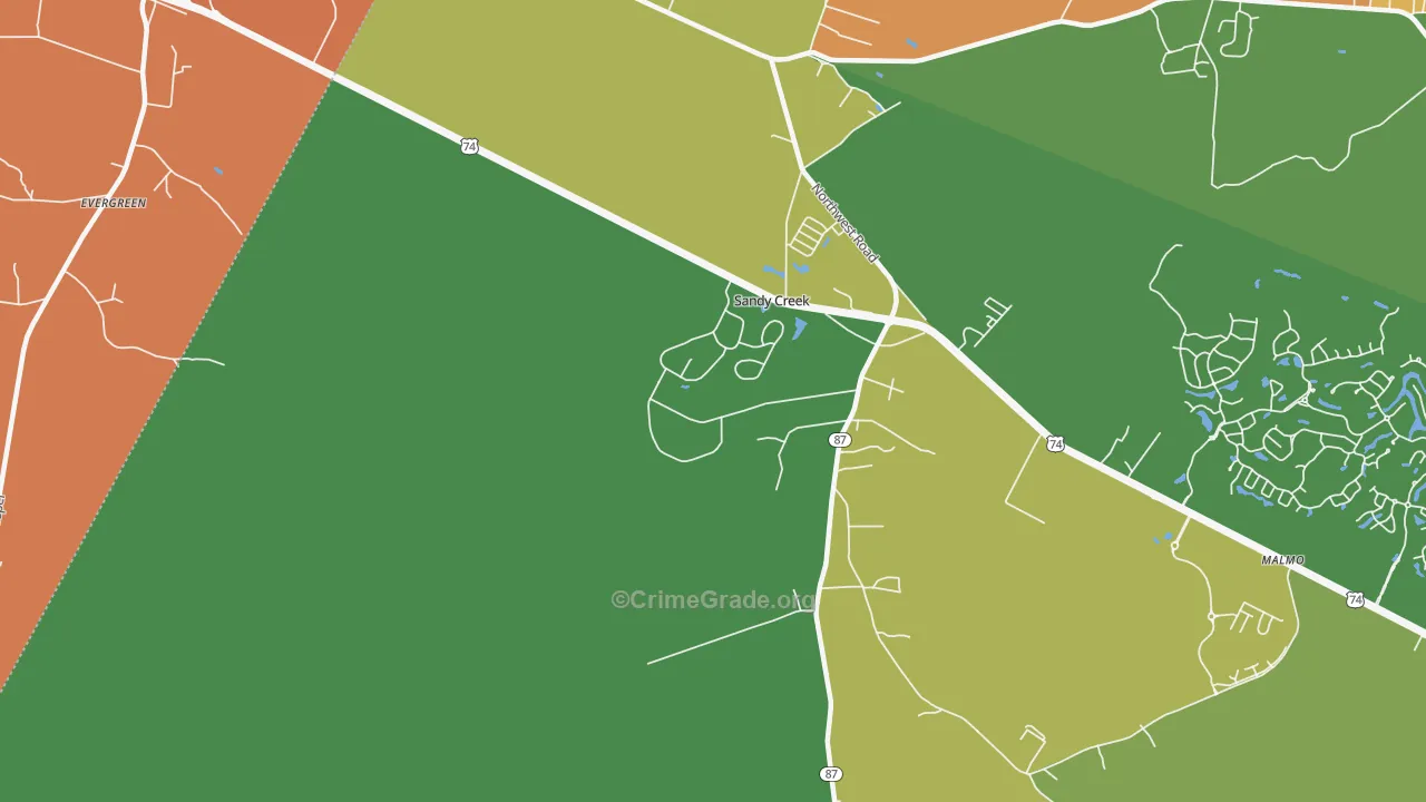 Sandy Creek, NC Map of Vandalism Rates
