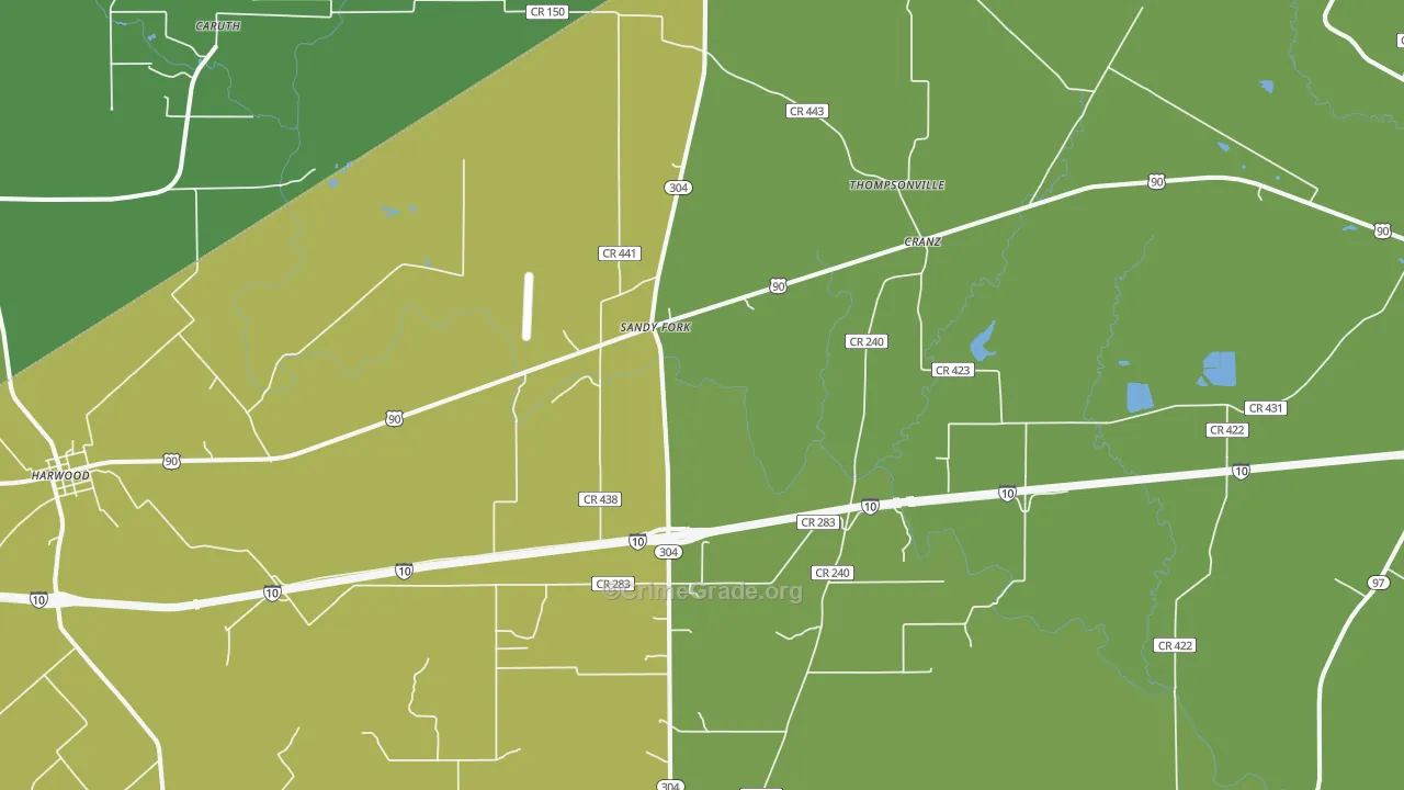 Sandy Fork, TX Map of Vandalism Rates