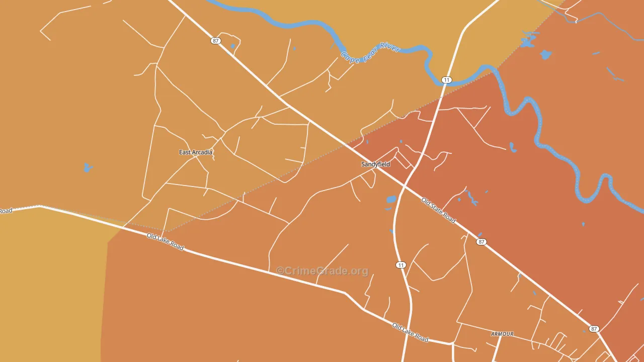 Sandyfield, NC Map of Vandalism Rates