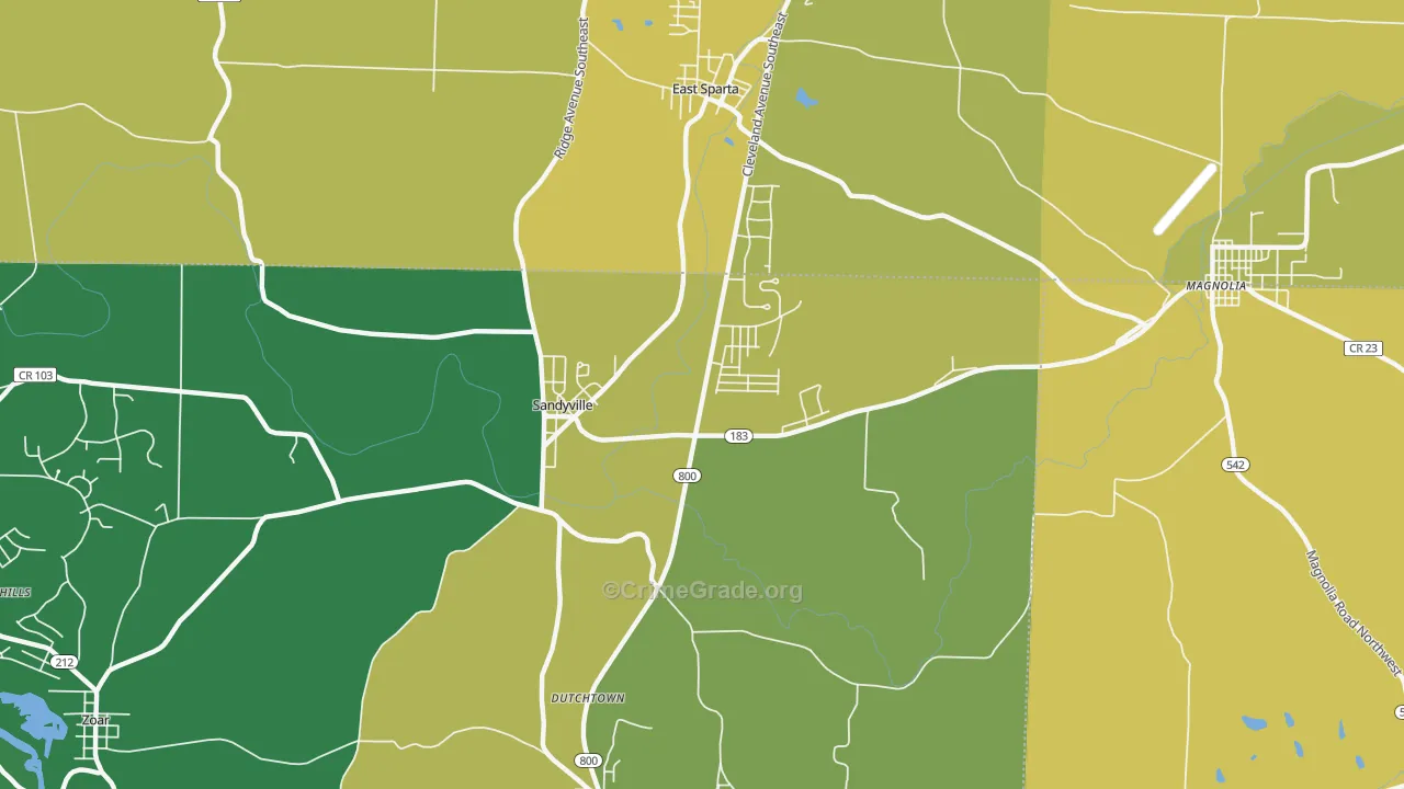 Sandyville, OH Map of Vandalism Rates
