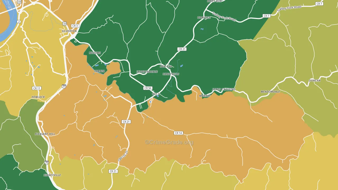 Sandyville, WV Map of Vandalism Rates