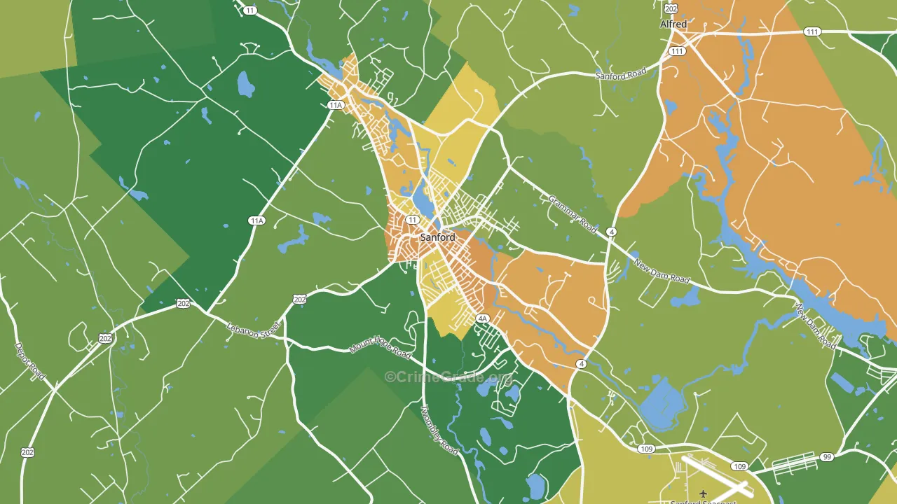 Sanford, ME Map of Vandalism Rates